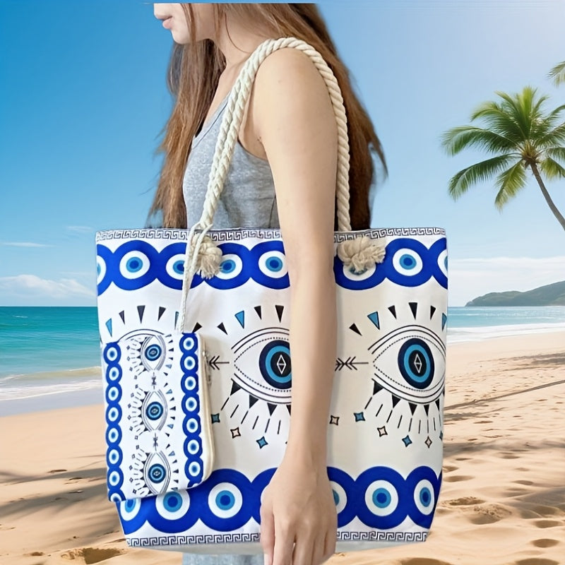 2pcs Set Evil's Eye Beach Bag & small pouch