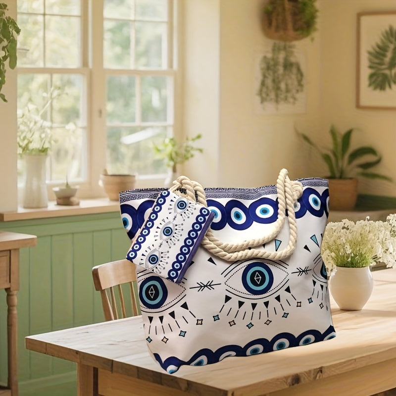 2pcs Set Evil's Eye Beach Bag & small pouch