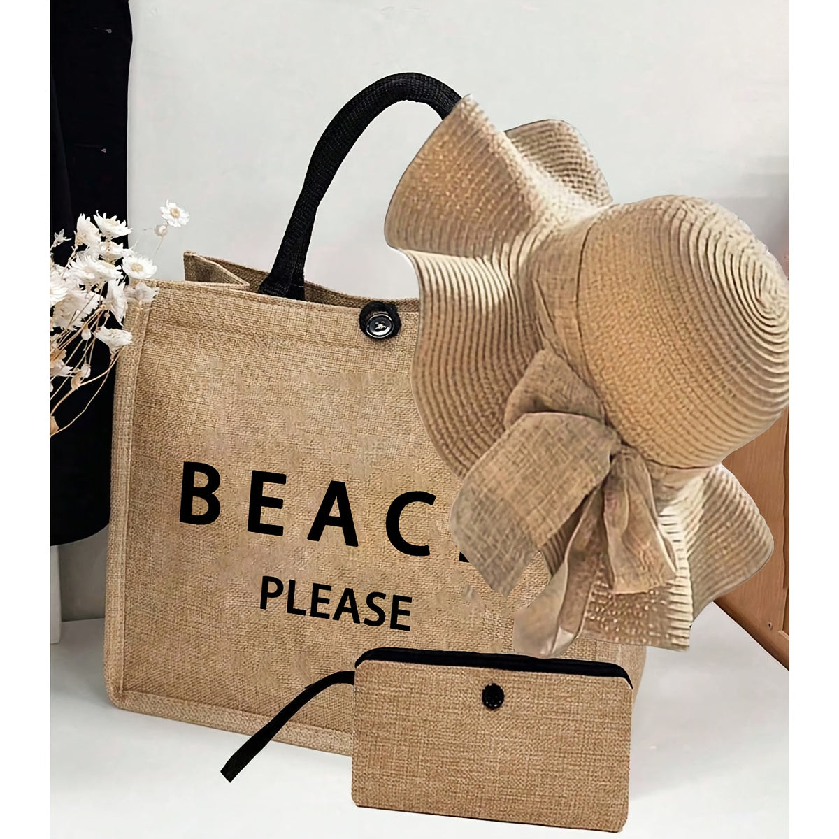 Elegant beach bag ( 3 Pcs) + Hat + Small bag