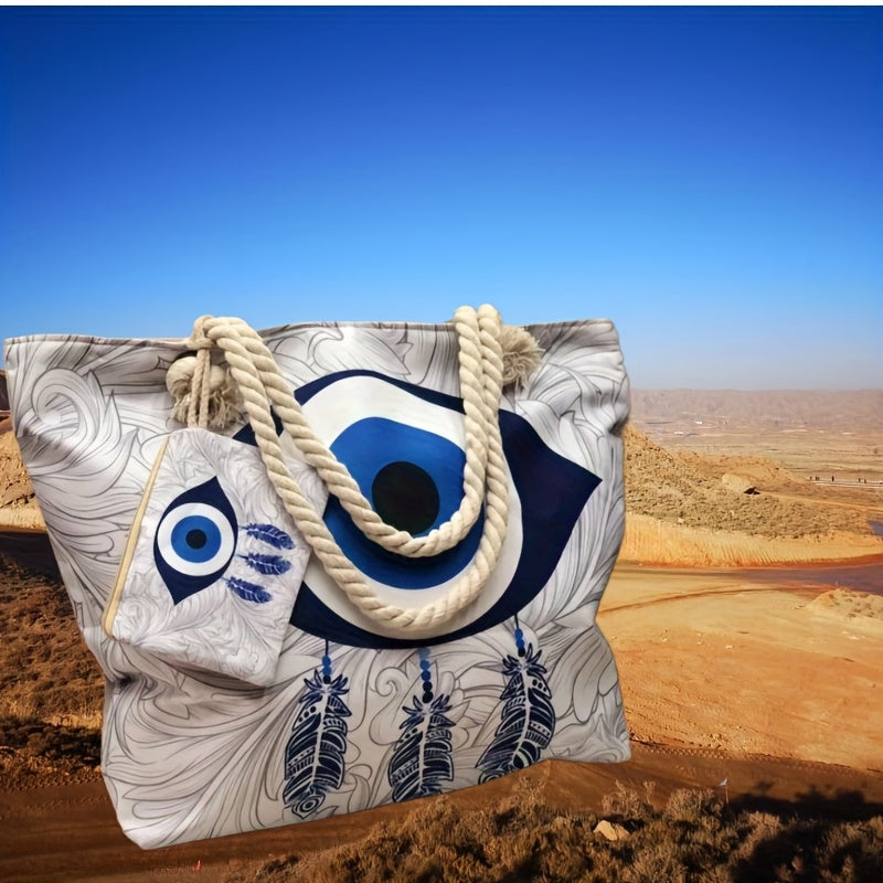 2pcs Set Evil's Eye Beach Bag & small pouch