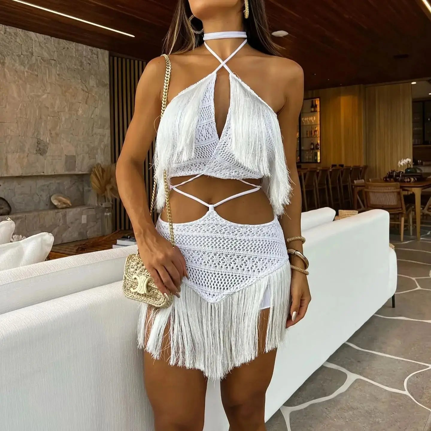 Sexy Tassel Cut Out Dress