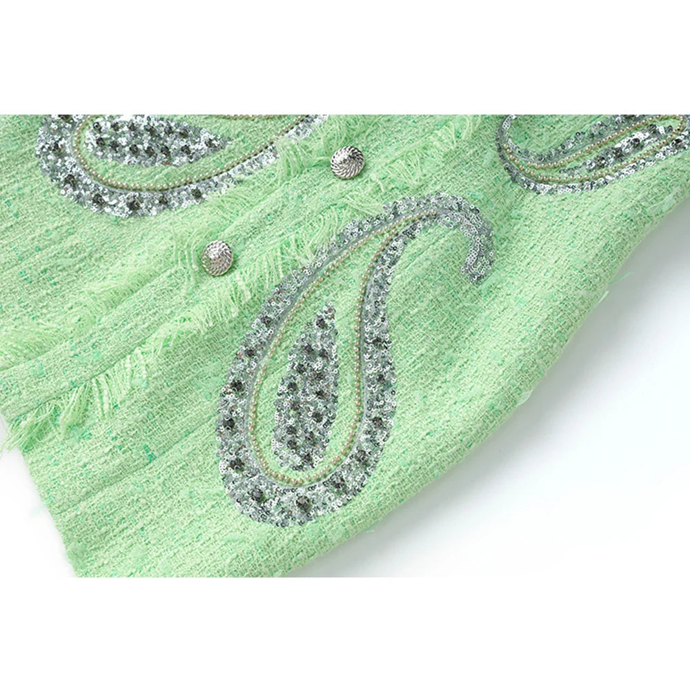 Feiner Strass Tweed Pailletten Perlenbesatz Neckholder Rückenfrei Premium Kollektion