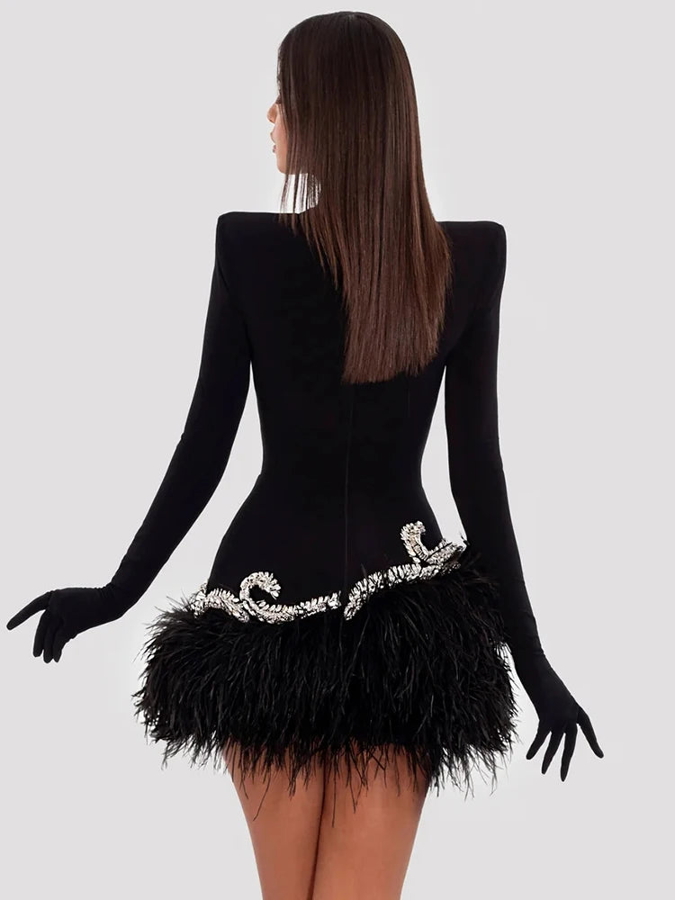 Velvet Mini Feather Dress Premium Collection Party