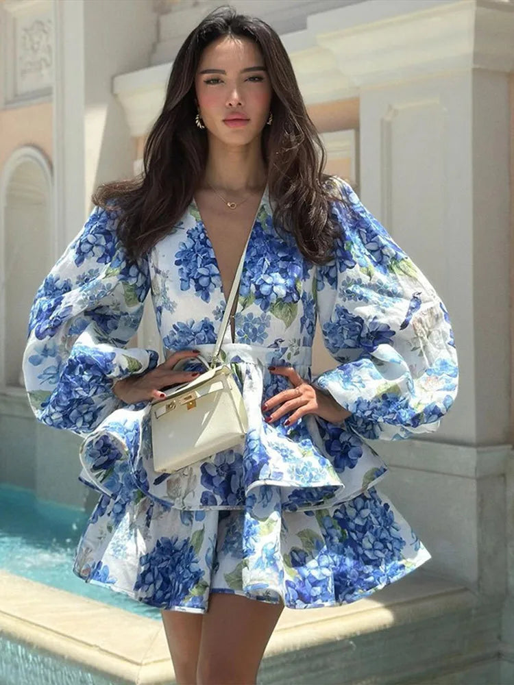 Vintage Floral Ruffle Mini Dress