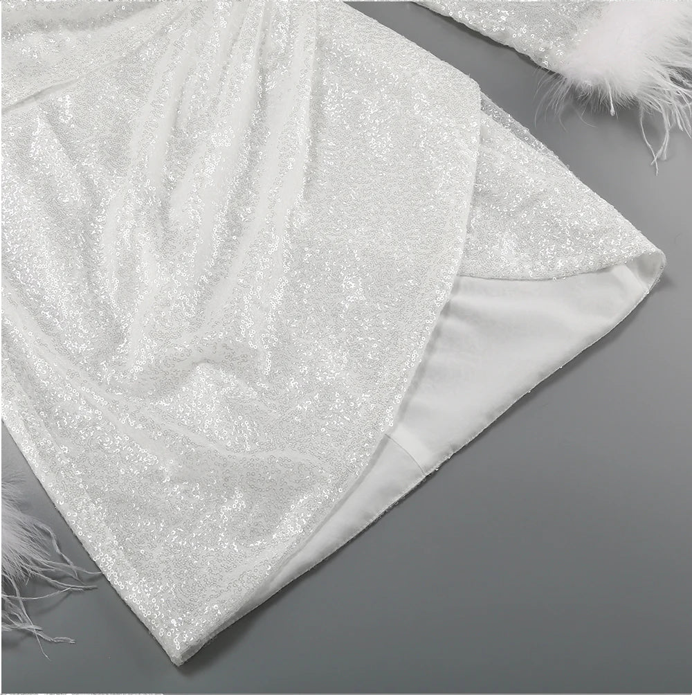 Transparentes Glitzer-Feder-Mini-Premium-Partykleid