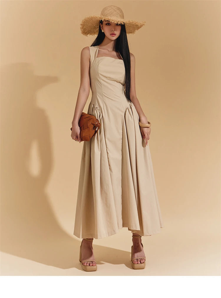 Square Collar Minimalist Dress Cotton