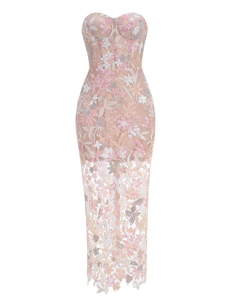Floral Sequin Strapless
