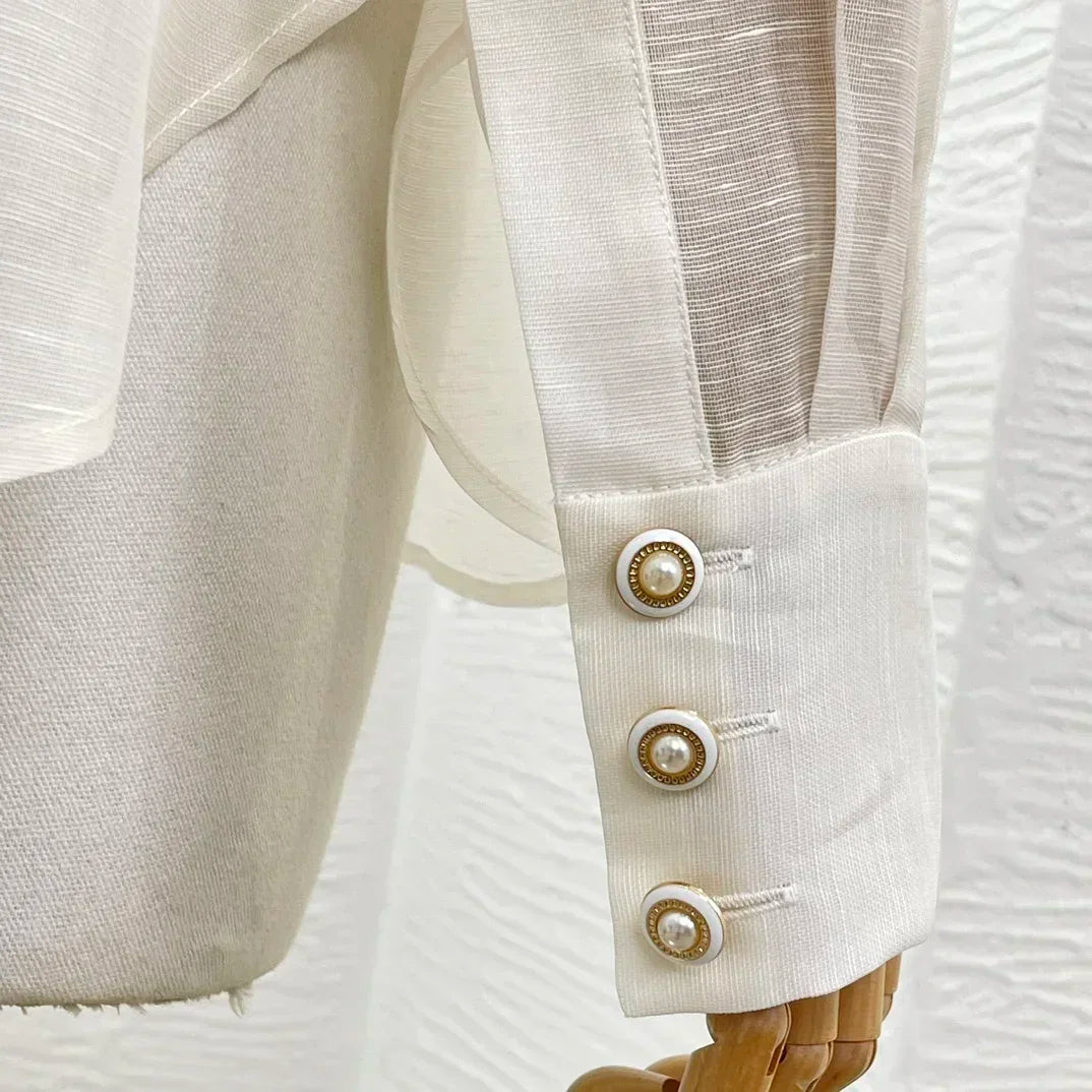 Linen Silk White Floral Skirt Set