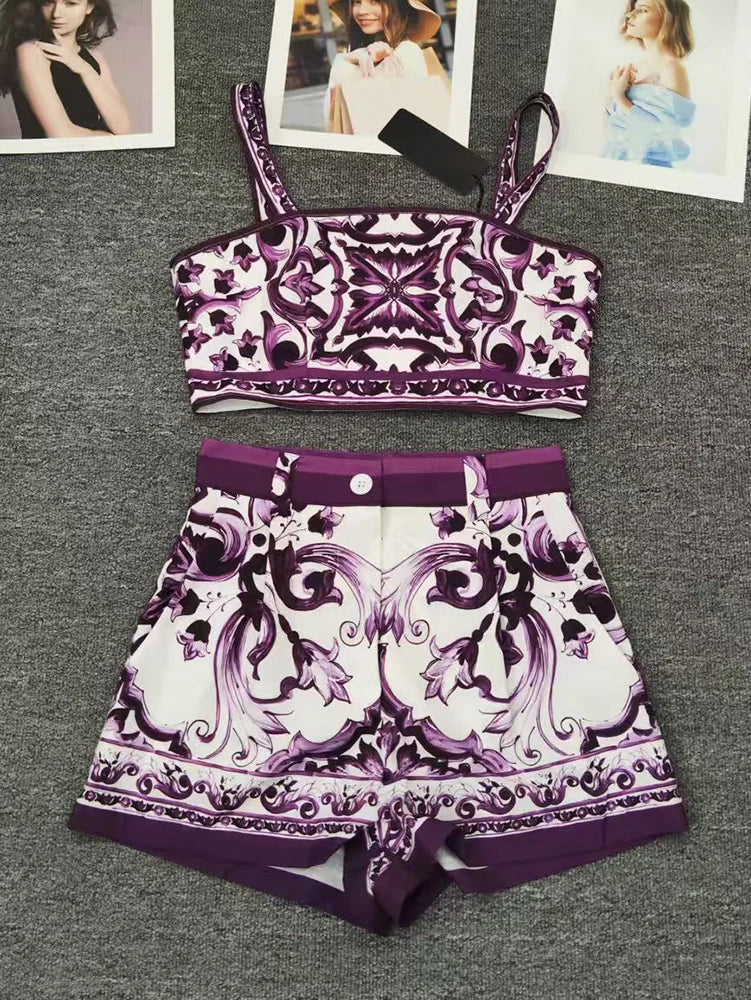 SS25 Latest Purple Majolica print Dolce Full Set