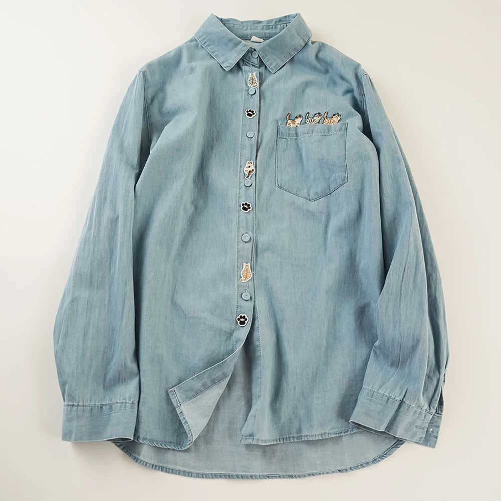 Embroidered denim designer shirts blouses