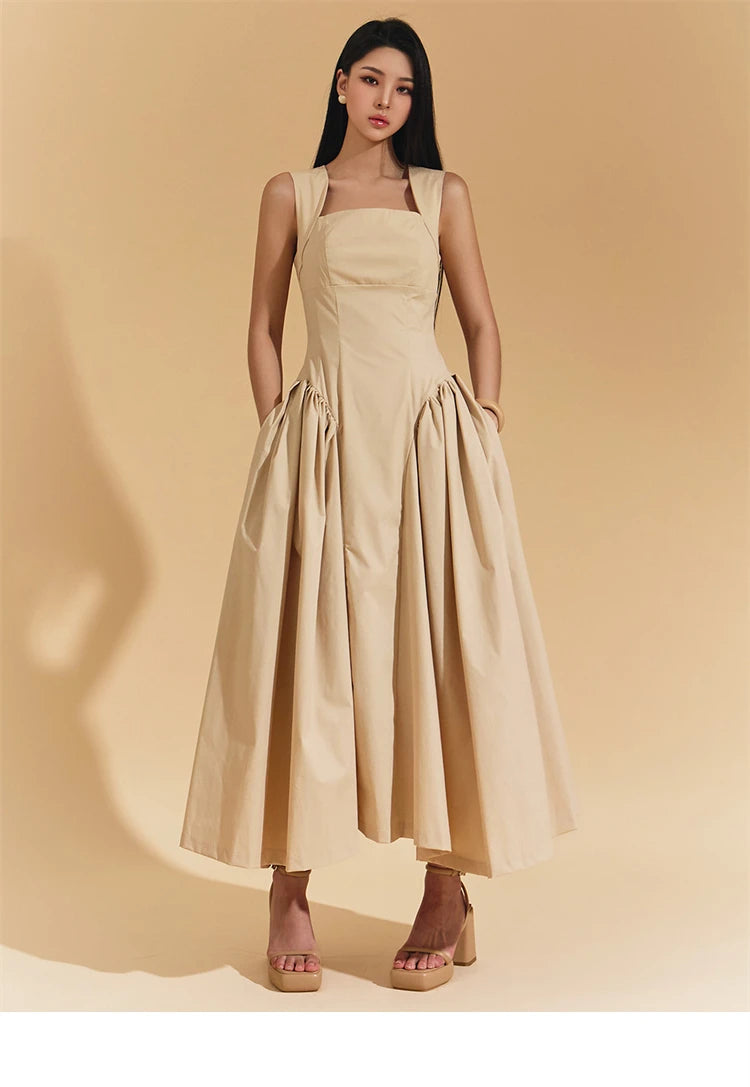 Square Collar Minimalist Dress Cotton