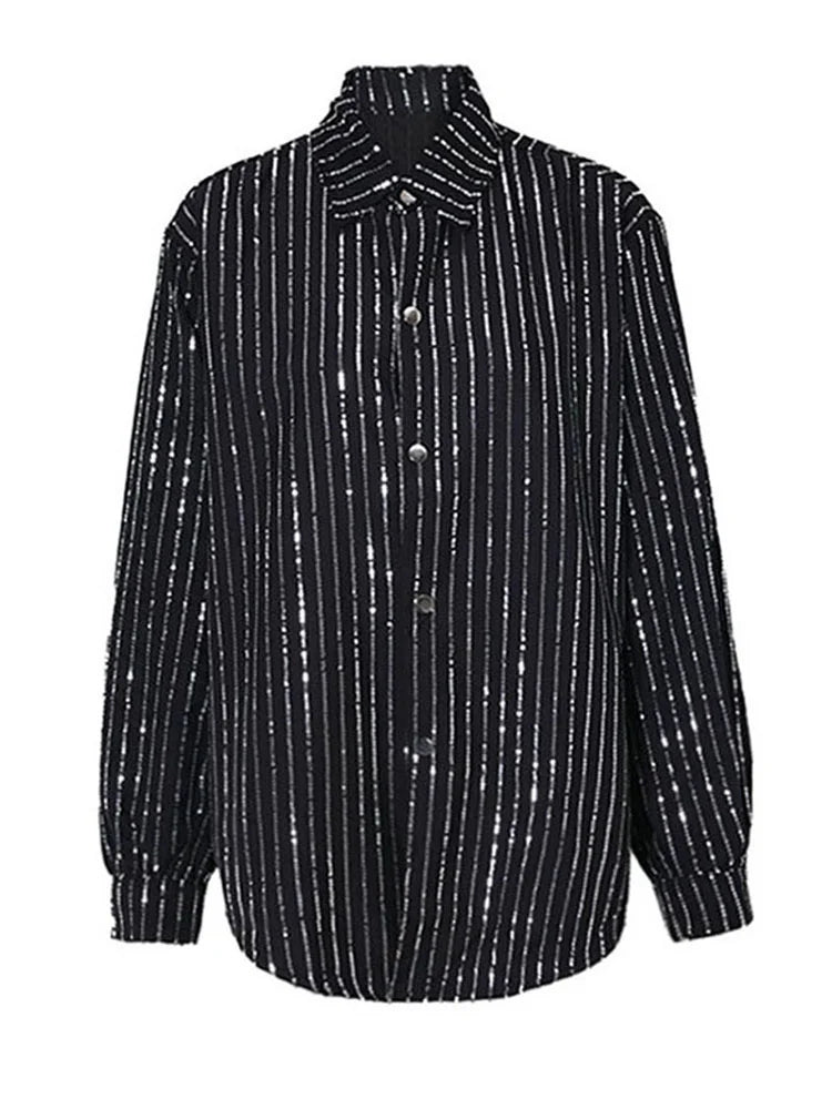 Blue Sequins Striped shirt