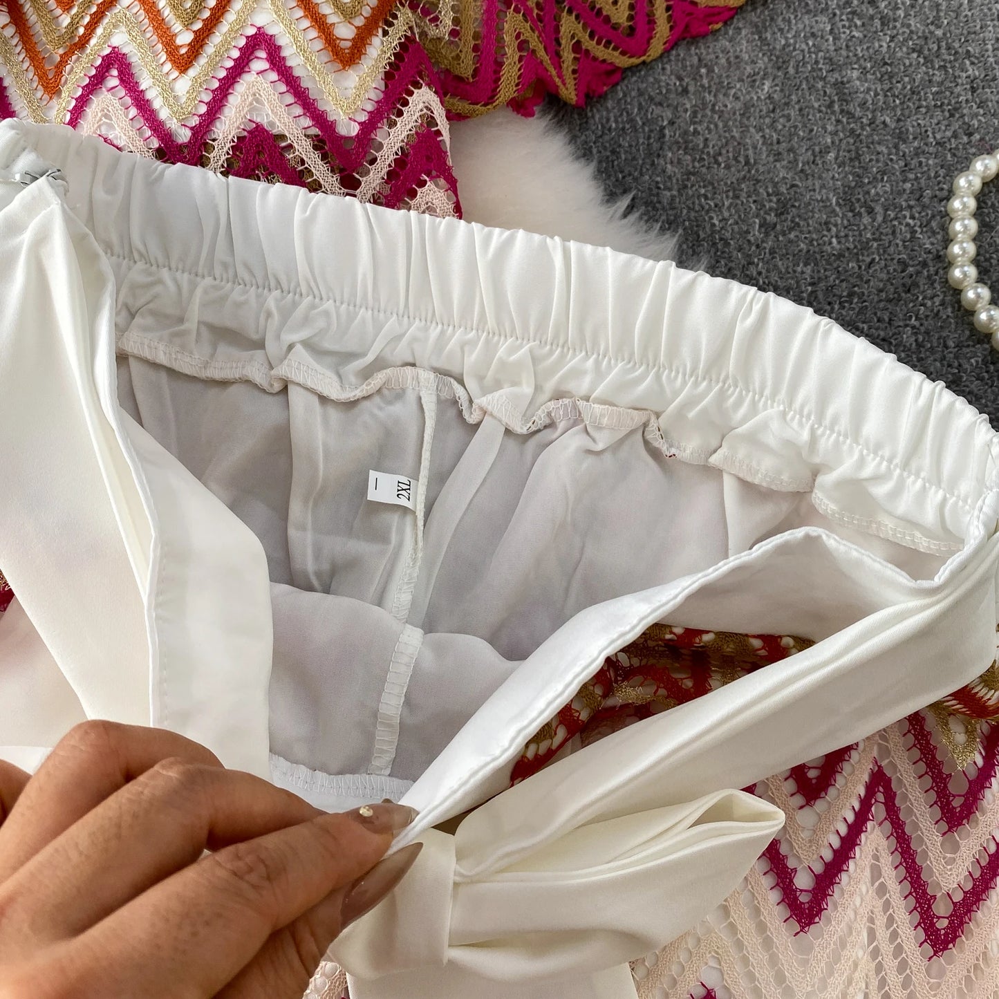 Retro Hollow out Wave Knit Set