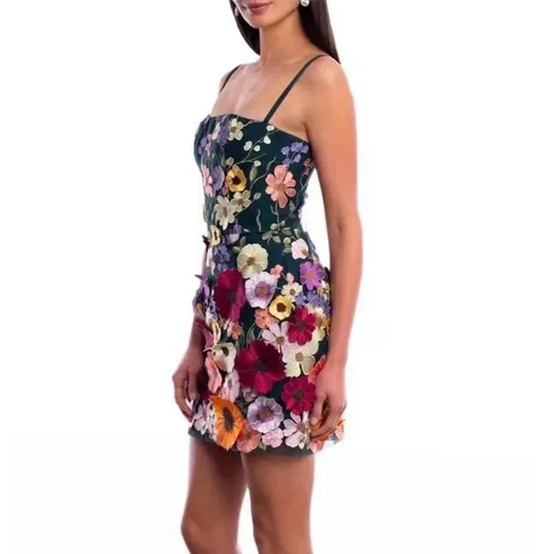 3D Flower Embroidery Tank Dress