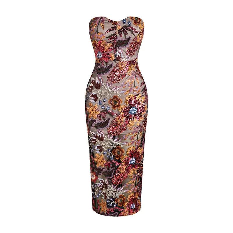 Floral Sequin Strapless