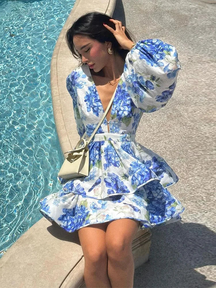 Vintage Floral Ruffle Mini Dress
