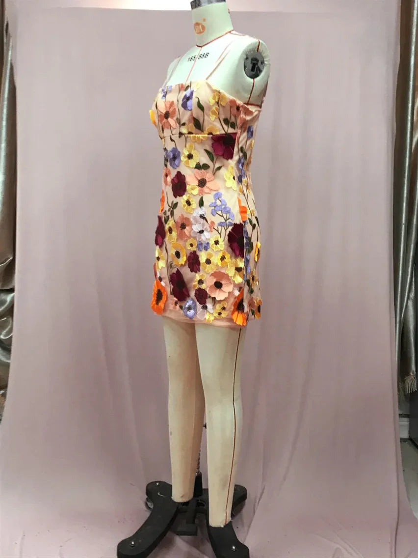 3D Flower Embroidery Tank Dress