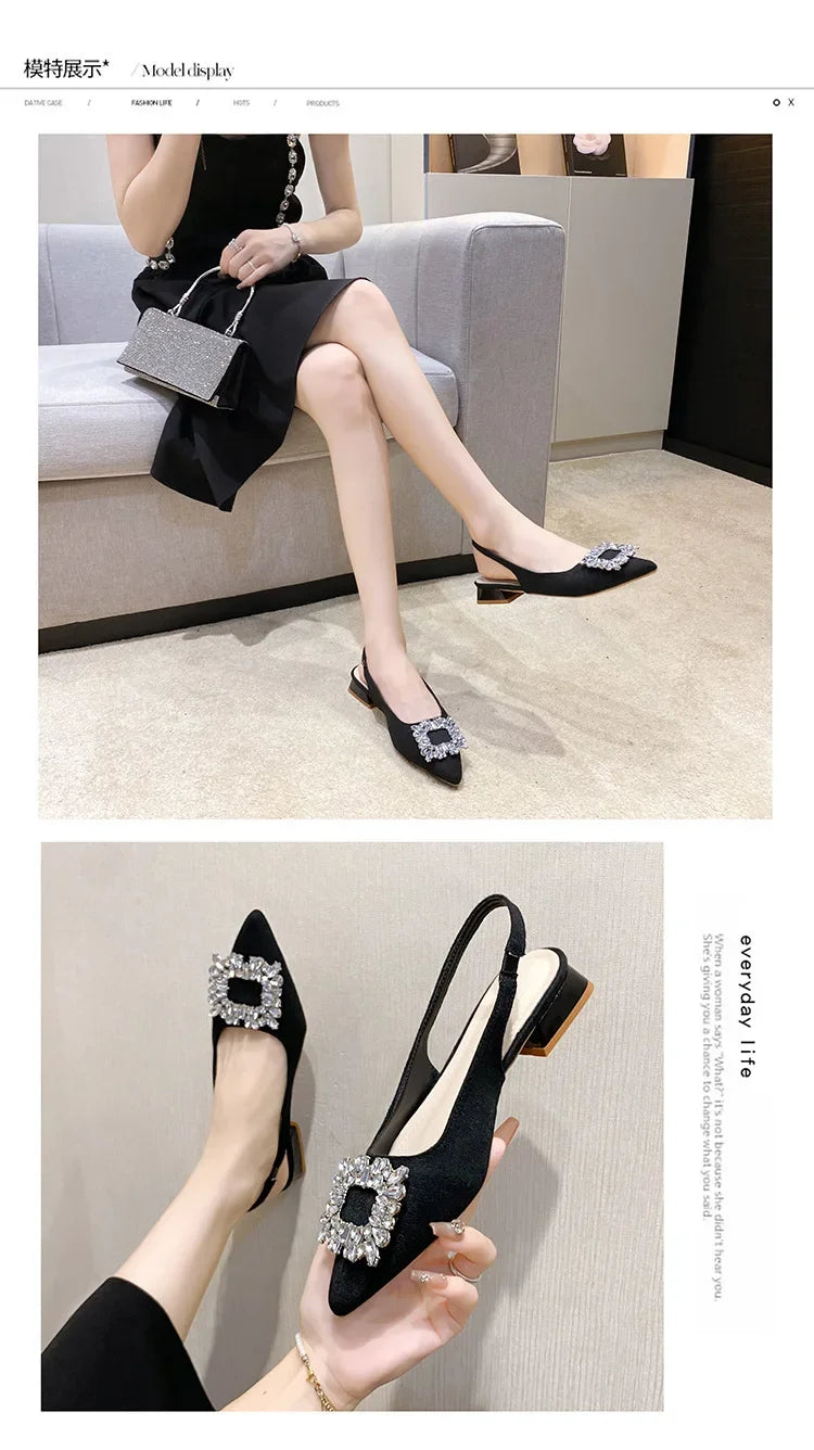 Rhinestone designer short heel shoes