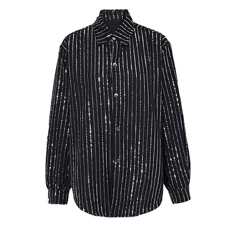 Blue Sequins Striped shirt