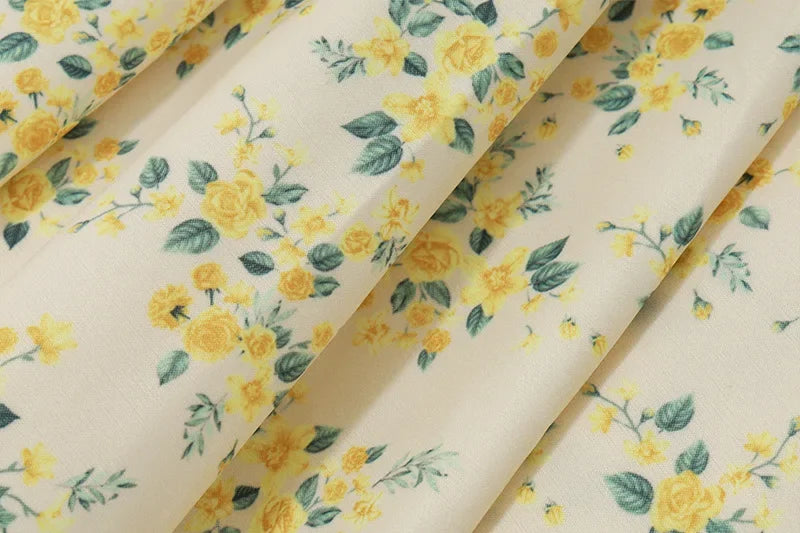 Yellow mini flowers V neck Mini