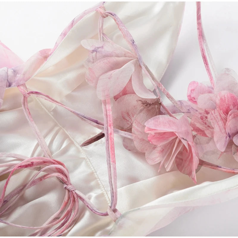3D Flowers backless ruffle