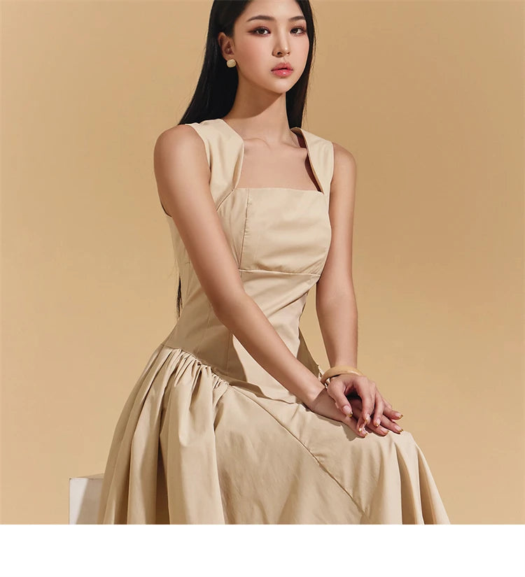Square Collar Minimalist Dress Cotton