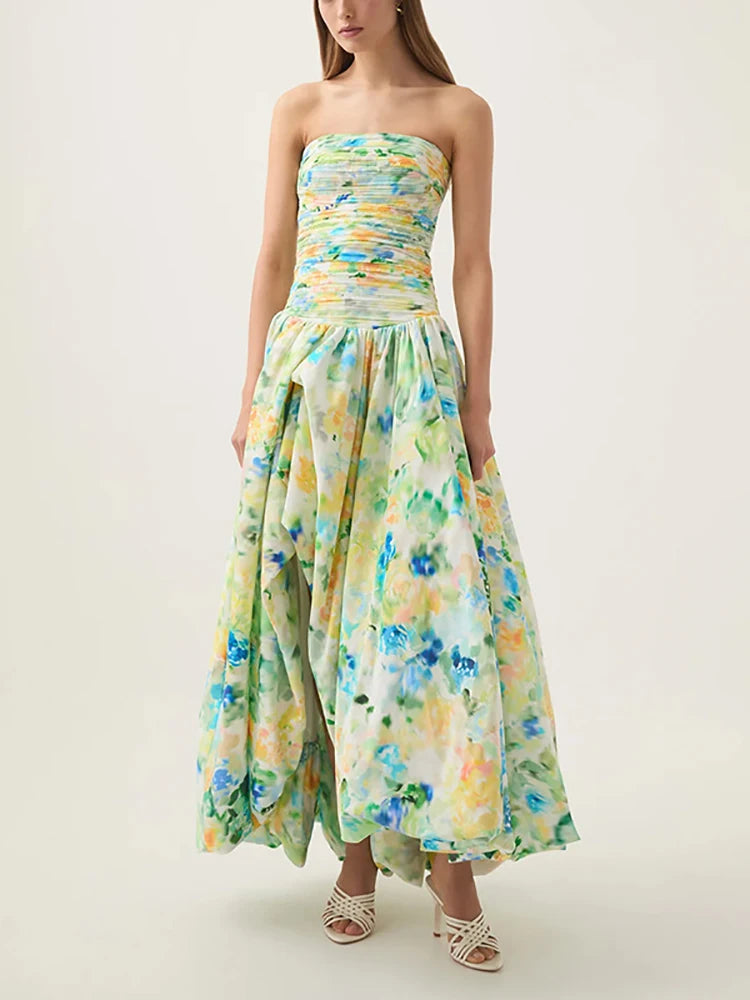 2025 blue Slit Bubble dress