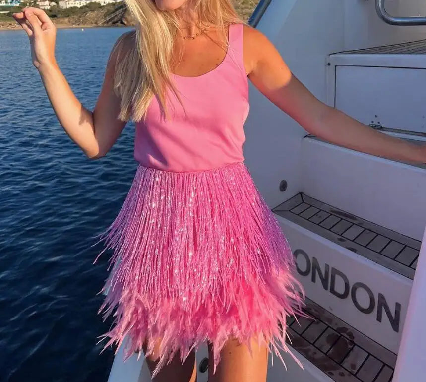 Party Bestseller feather Skirt top