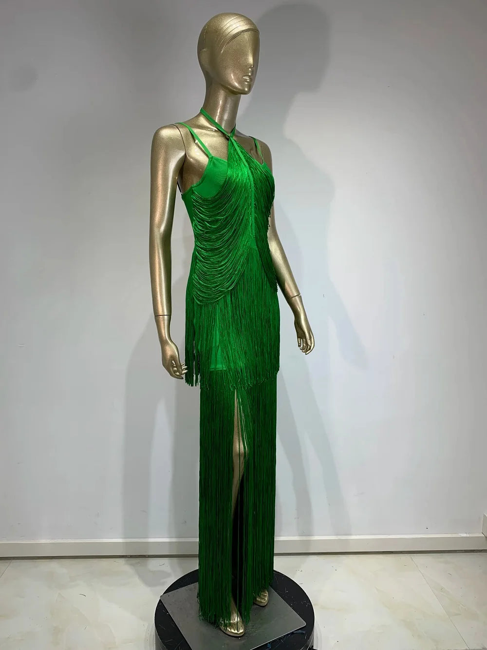 Celebrity Sexy Tassel Green Dress