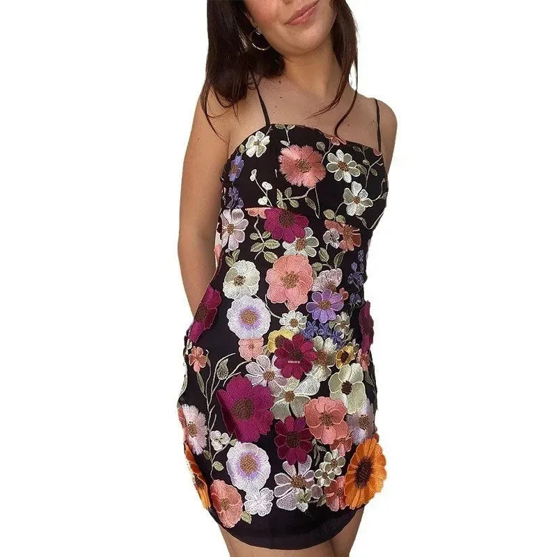 3D Flower Embroidery Tank Dress