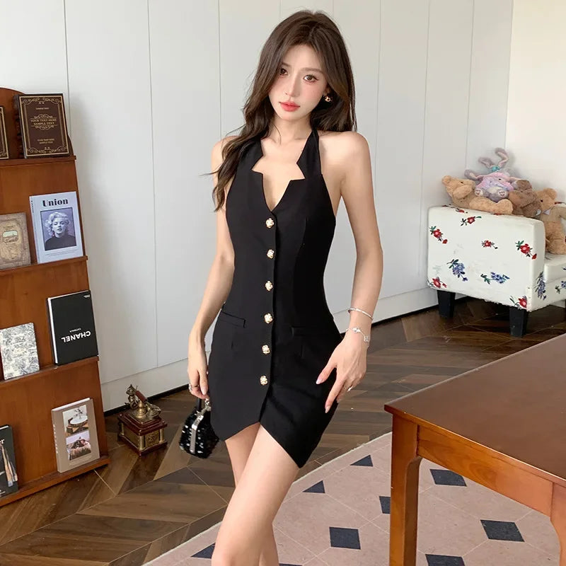 Halter Neck Buttoned Mini
