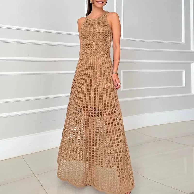 Gehäkeltes Hohlstrick-Maxikleid – Schicker Strandurlaubsstil