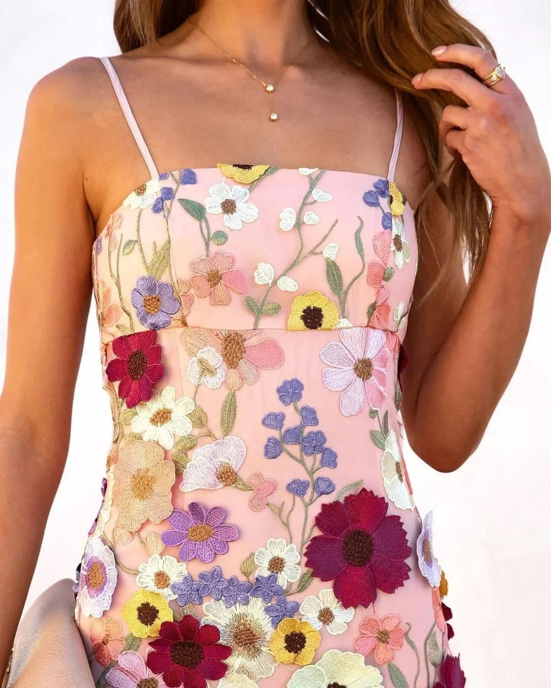 3D Flower Embroidery Tank Dress