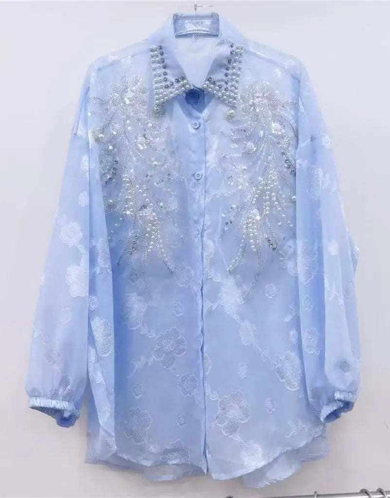 The Royals Collection-Luxury Style Sparkle Rhinestones Embellished Shirt