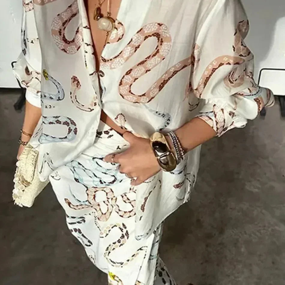 V Neck Shirt & Skirt set