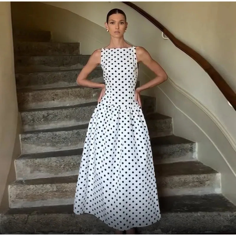 Elegant Women Polka Dot Midi