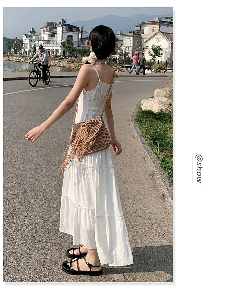 French Summer Waist Cinched A- Line Midi