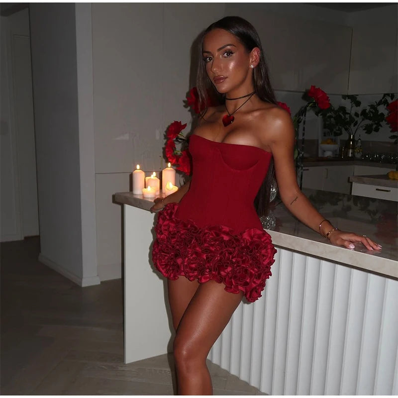 3D Flower Strapless Party skirt