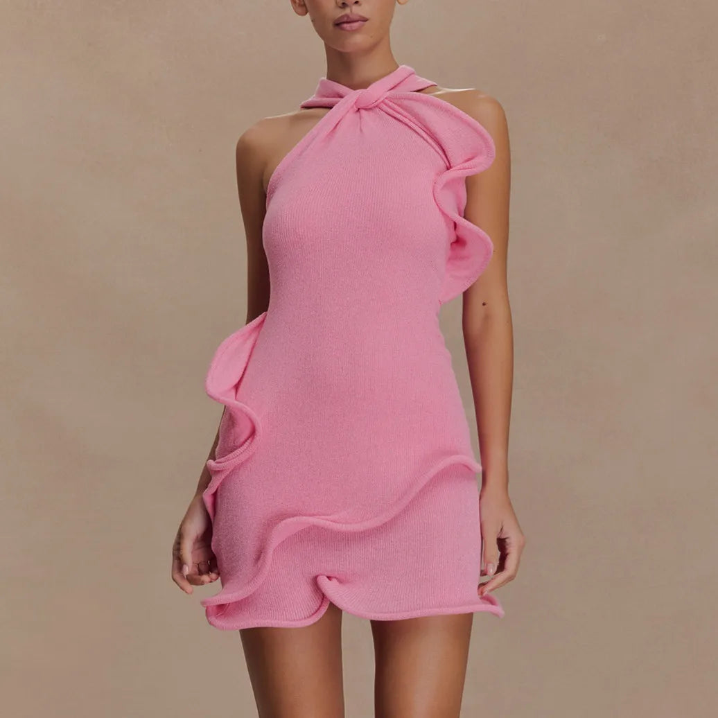 Knitted Halter Mini scarf dress