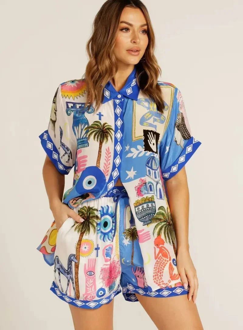1 Linen Shirt Shorts Set