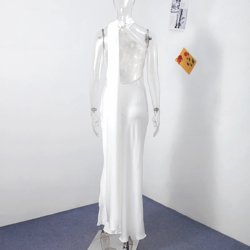 Elegant Satin Ribbons Halter Party Dress