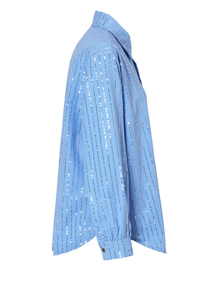 Blue Sequins Striped shirt