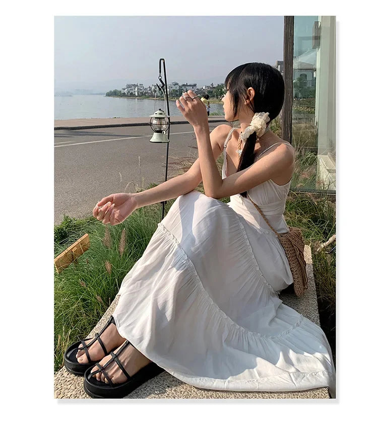 French Summer Waist Cinched A- Line Midi