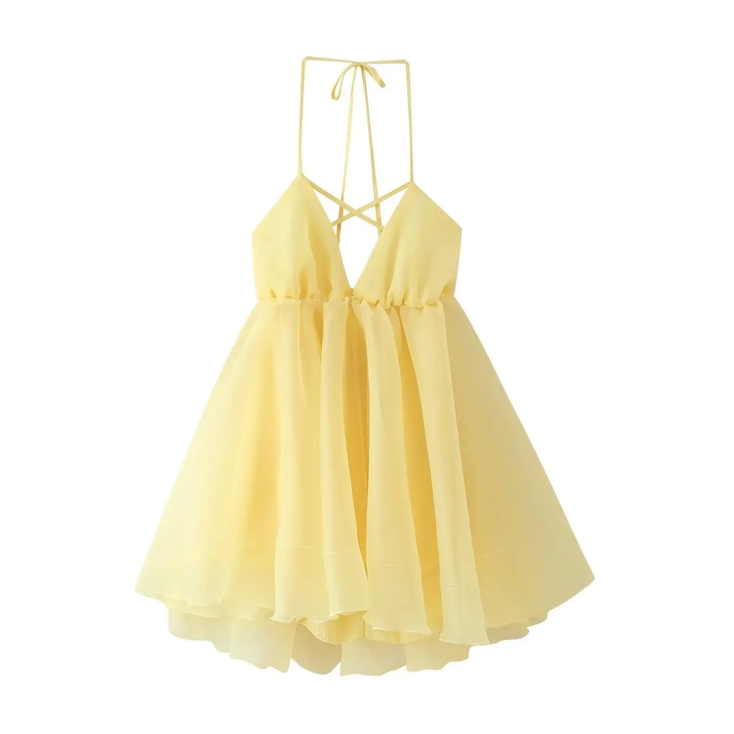 Backless Dress V-neck Ruffle Mini