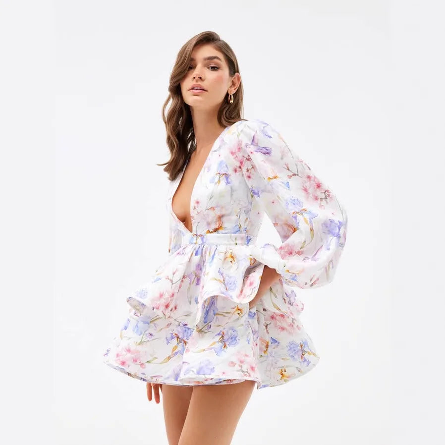 Vintage Floral Ruffle Mini Dress