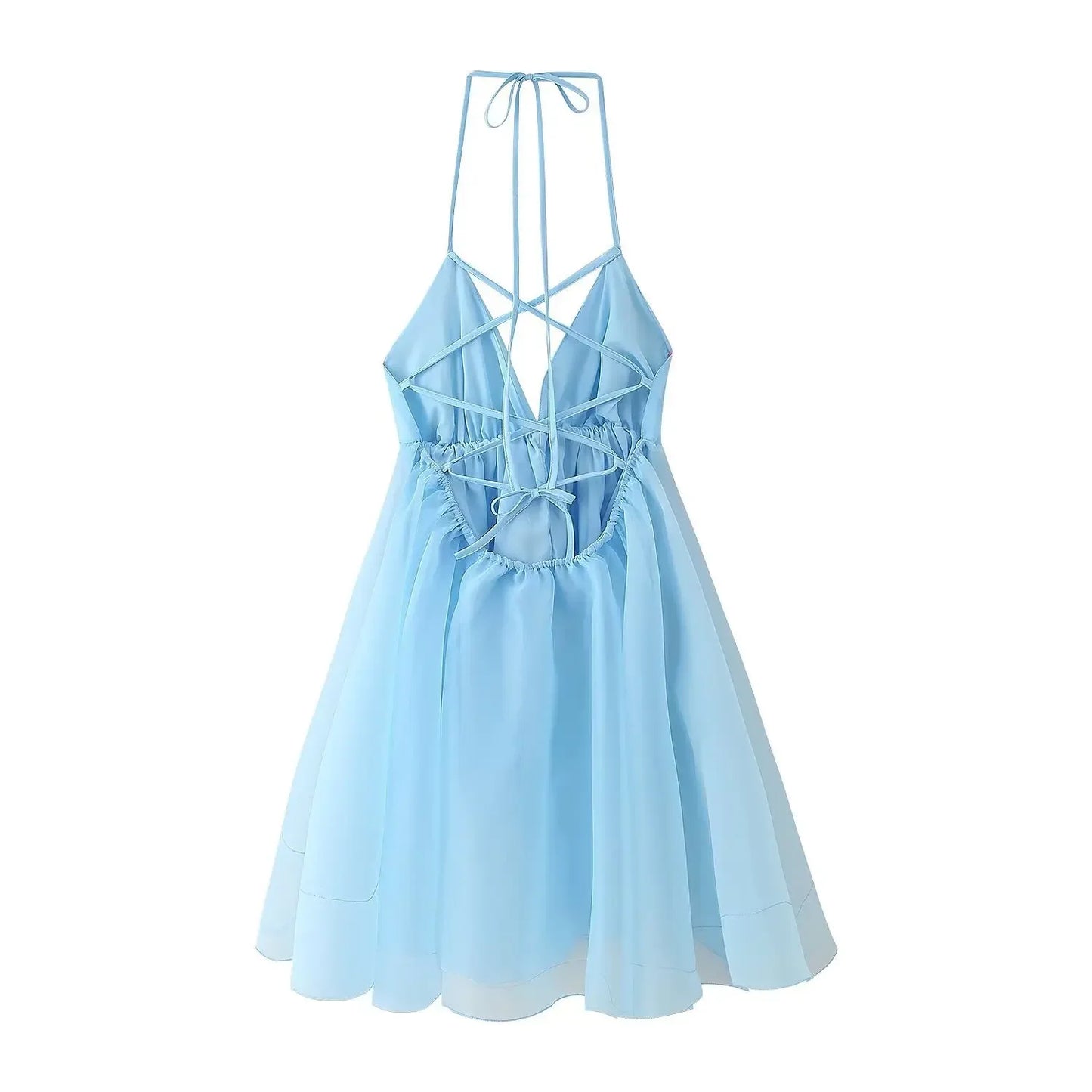 Backless Dress V-neck Ruffle Mini