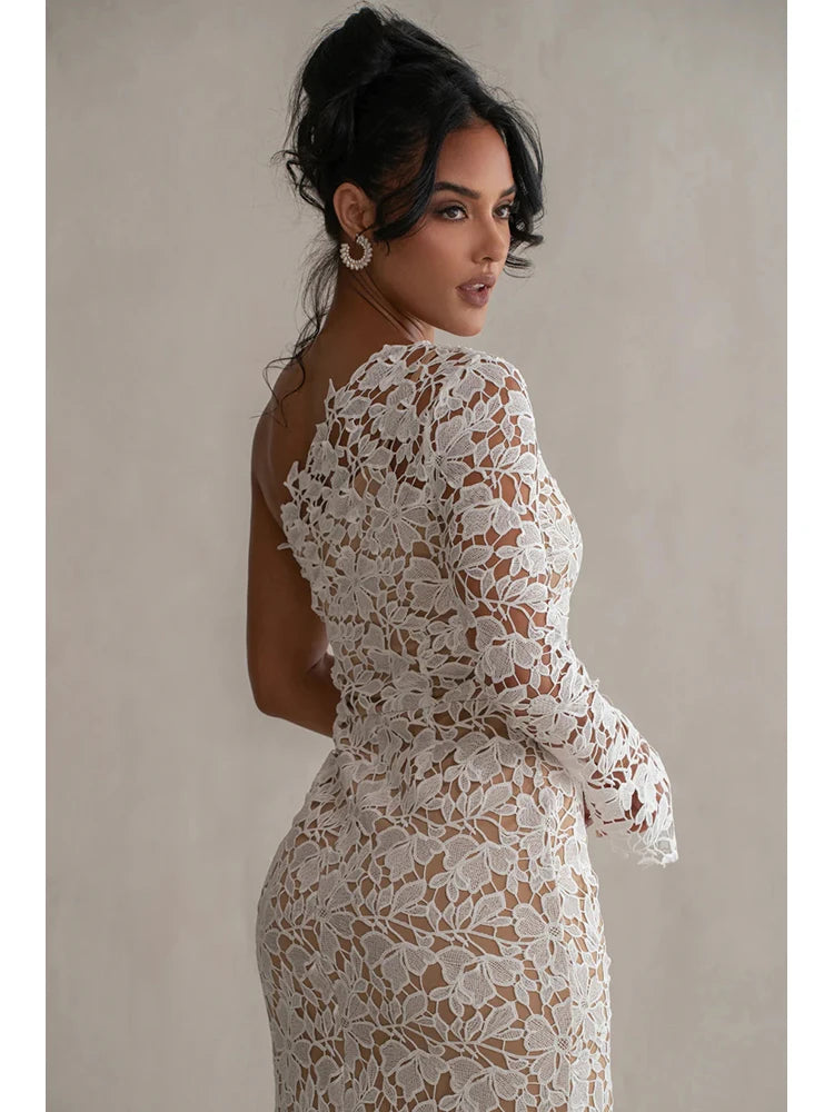 lace bandage bodycon dress A&A Meliora Asymmetric Lace Floral Bandage Bodycon Midi Dress