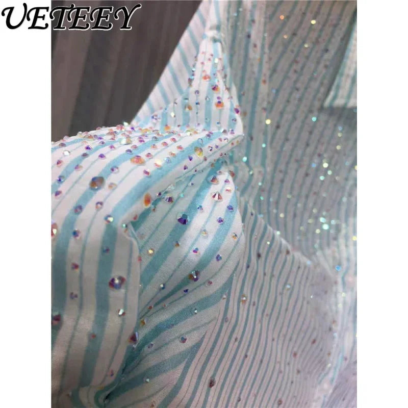 Lightweight Loose Stripes Rhinestone Shirt