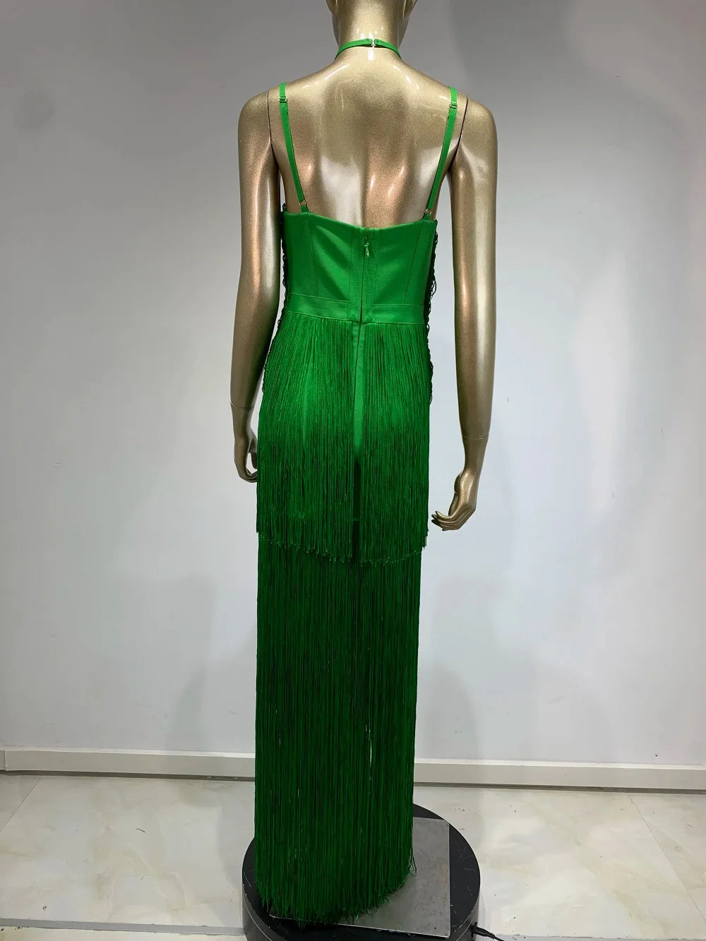 Celebrity Sexy Tassel Green Dress
