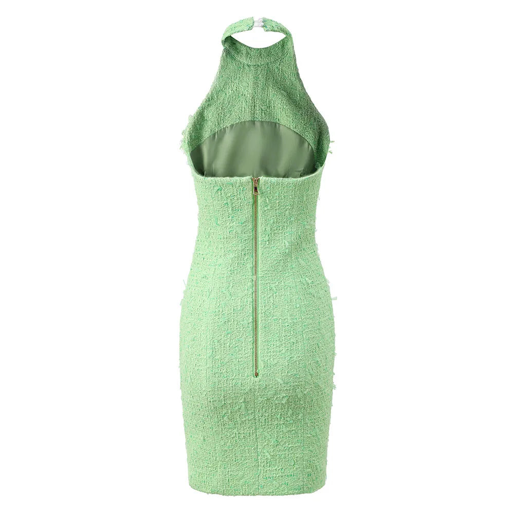 Feiner Strass Tweed Pailletten Perlenbesatz Neckholder Rückenfrei Premium Kollektion
